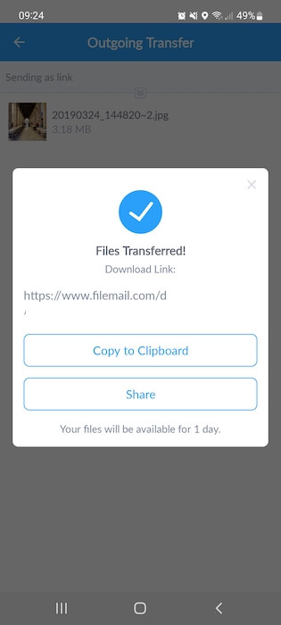 Application to transfer large files