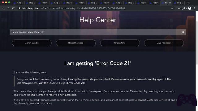 Que significa y como solucionar el código de error 21 en Disney Plus