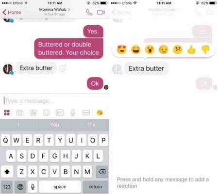 Reacciones de Facebook Messenger cómo usar